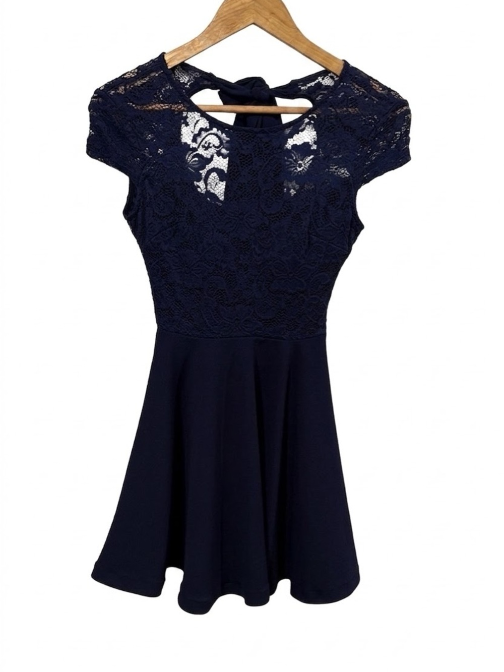 B. Smart Navy Floral Lace Short Skater Dress Cocktail Party Tie Back Mini